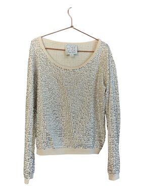 Peter Jensen Sequin Scoop Neck Sweater in Cream